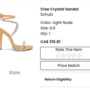 Schutz Cloe Crystal Sandal in Light Nude size 6.5 worn once, perfect condition
